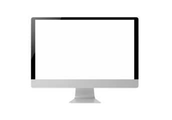 Blank Computer Monitor Screen: Modern Desktop Display with White Background for Mockups and Presentations isolated on transparent background
