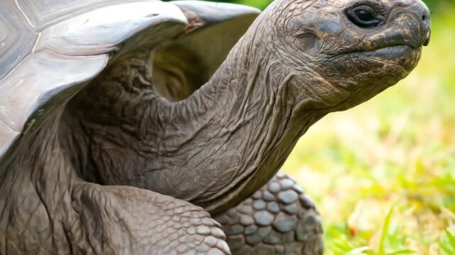 Close-up of a tortoise's head and shell