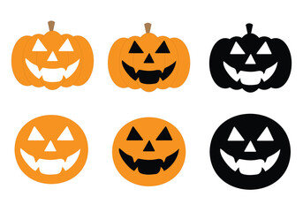 Halloween Pumpkin Faces Vector Set: Scary and Funny Jack O Lantern Icons for October Holiday, Party, and Decoration Design