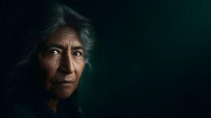 Fototapeta premium Extreme close up portrait of indigenous elder woman with silver hair and serene gaze