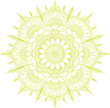Intricate yellow mandala design with radial symmetry and geometric patterns