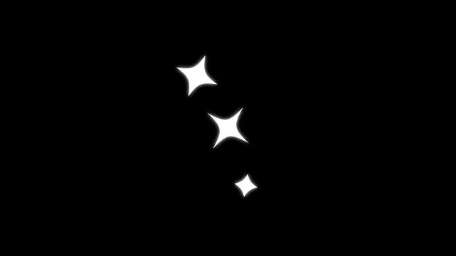Twinkling stars animation, twinkle star glitter sparkle, white cartoon blinking stars, flat vector doodle sparkle, glowing light trails, 2D shining twinkle effect on black screen background. 4k video