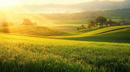 Obraz premium Sunrise over rice paddy