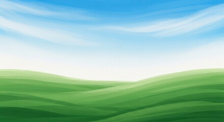 Obraz premium Rolling green hills under a bright blue sky with wispy white clouds