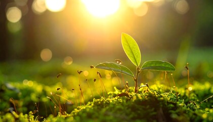 Young sprout emerging from moss