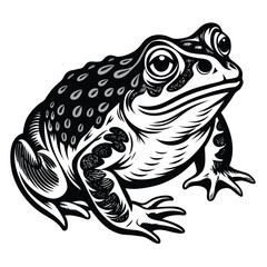 Monochromatic Vector Illustration of a Warty Toad Featuring Bold Lines and Intricate Details, Emphasizing Texture and Natural Form