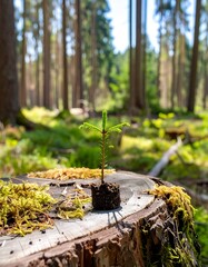 Young sprout on forest stump