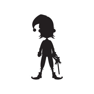 Elf Boy Silhouette Standing &ndash; Christmas Holiday Helper Vector Illustration