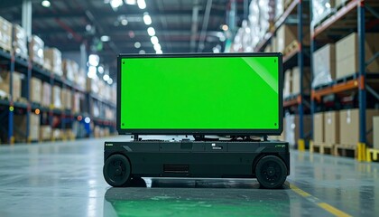 Warehouse Robot with Green Screen Display for Information and Data.