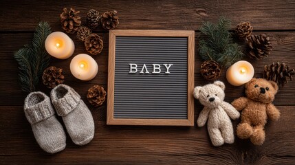 Baby announcement nursery theme wooden background