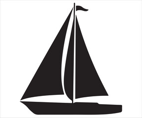 Silhouette of sailboat vector illustration, black outline of yacht with sails symbolizing marine transport, adventure, leisure travel, nautical sport, ocean journey, sailing lifestyle, minimal maritim
