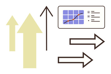 Upward arrows, graph with trend line, and directional arrows highlight concepts of growth, progress, and strategic decision-making. Ideal for success, analytics, business planning, leadership