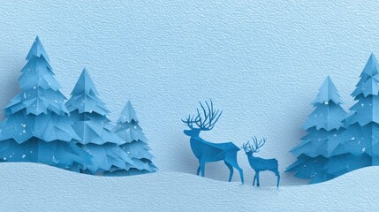 a paper cut of a deer and a deer in the snow