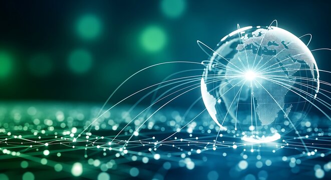 Global Network Connectivity and Digital Transformation Illustrating Worldwide Data Exchange