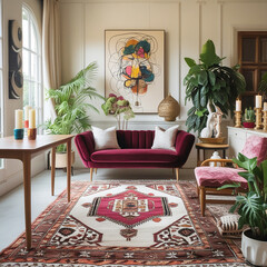 Stylish modern-traditional living room with cozy decor and plants