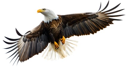 Obraz premium Bald Eagle Flying with Wings Spread Wide on photo White Background bird soaring
