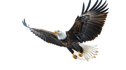 Obraz premium Bald Eagle in Flight photo Isolated on White Background Wings Extended bird flying