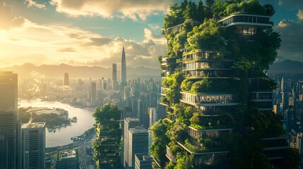 Obraz premium Vibrant Urban Oasis: Green Building in a Sustainable City