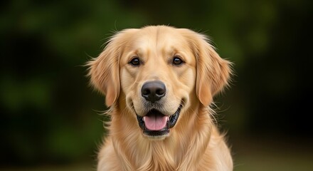 Charming golden retriever portrait with a soft focus, capturing its gentle gaze and warm fur,