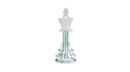 White chess king piece with digital circuit pattern, symbolizing technology and strategy, isolated on transparent background, modern and innovative design