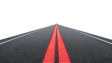 Asphalt road highway lane illuminated red line night empty perspective straight asphalt road with illuminated red center line, empty and stretching into distance, creating futuristic and dramatic