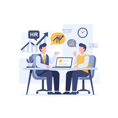 Two men discuss business at a table with charts.