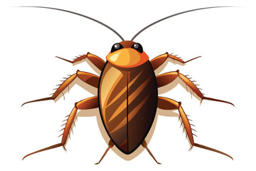Illustration of a Cartoon Cockroach with Long Antennae and Six Spindly Legs Crawling on a White Surface Overhead View