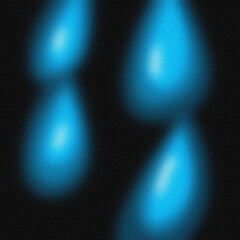 Four abstract, glowing blue teardrop shapes against a dark, grainy background, creating a sense of depth and ethereal light.