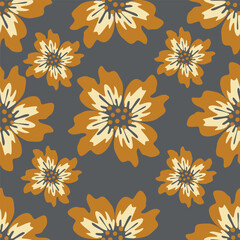 Elegant seamless floral pattern with fall flowers. Repeatable botanical background. Flat vector illustration.