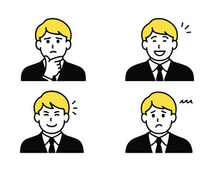 Expression Icon Set of Young Businessman in Suit