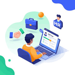 Person using laptop for job search and hiring process.