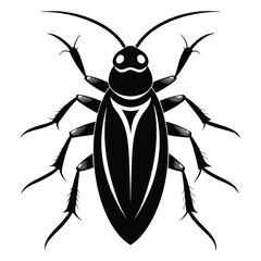 Black and White Insect Illustration Detailed Roach or Beetle Design with Prominent Antennae and Multiple Legs Depicting Crawling