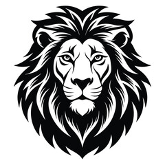 Lion Head Silhouette Isolated on White Background