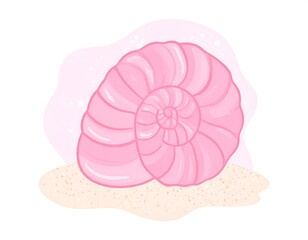 Pink spiral seashell on pastel sand