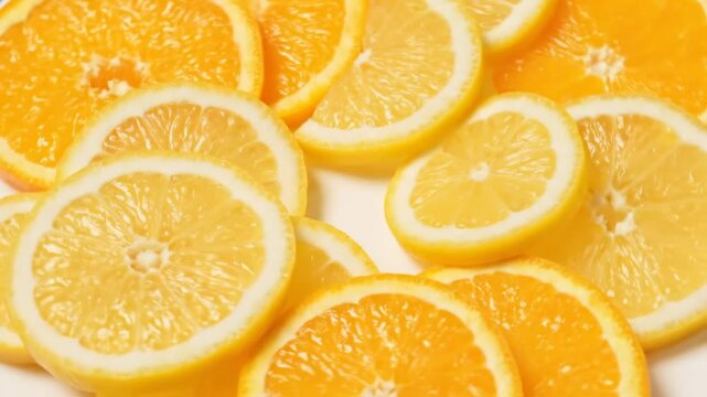 Juicy Citrus Slices Pattern - Close-up view of vibrant orange and lemon slices arranged in an appealing pattern.