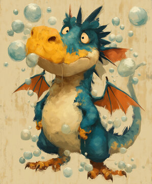 Drago blu con bolle 