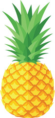 Yellow Pineapple with Green Leaves on White Background Keywords: pineapple, fruit, tropical, yellow