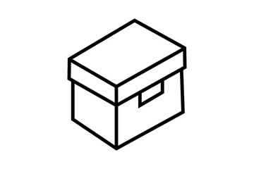 This image shows a simple line drawing of a closed storage box with a lid. The box is drawn in an isometric style, giving it a three-dimensional appearance.