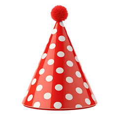 Bright red polka dot party hat with pom pom