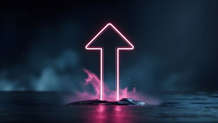 Abstract Neon Arrow Breaking Through Dark Background