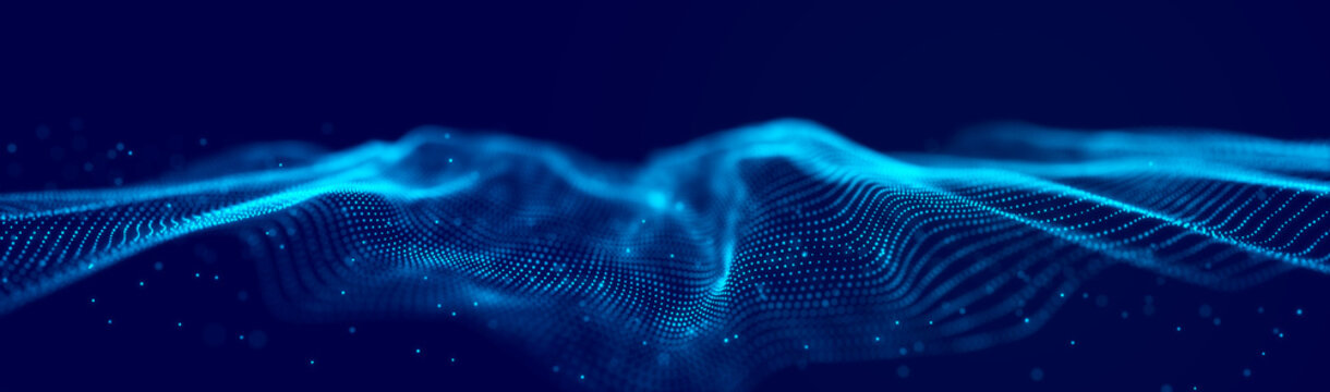 Futuristic background of points with a dynamic wave. Big data. Abstract background 3d rendering. 4k.