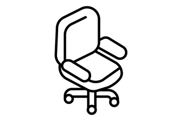 This image shows a simple line illustration of an office chair. The chair has a cushioned backrest, armrests, and a seat, supported by a base with wheels, making it adjustable and easy to move.