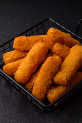 Mozzarella cheese sticks, crispy nutritious fast food. Cheese sticks as food background