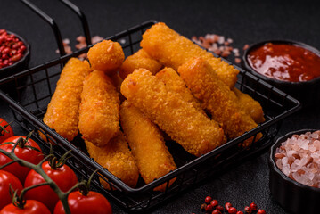 Mozzarella cheese sticks, crispy nutritious fast food. Cheese sticks as food background