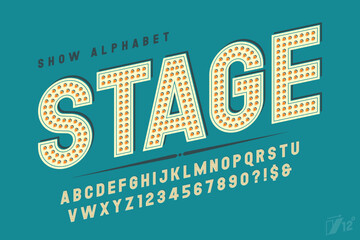 Modern bright lights alphabet design, cabaret, fairy LED lamps letters and numbers.