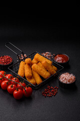 Mozzarella cheese sticks, crispy nutritious fast food. Cheese sticks as food background