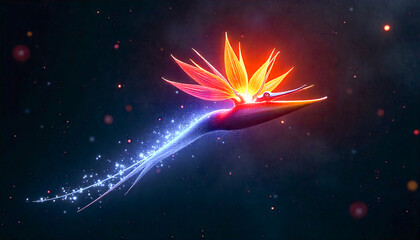 Vibrant Neon Purple and Orange Tropical Flower Art