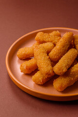 Mozzarella cheese sticks, crispy nutritious fast food. Cheese sticks as food background