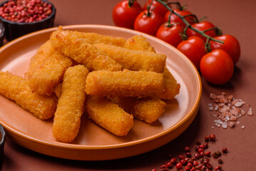 Mozzarella cheese sticks, crispy nutritious fast food. Cheese sticks as food background