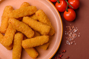 Mozzarella cheese sticks, crispy nutritious fast food. Cheese sticks as food background